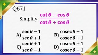 Simplify: \frac{\cot\theta - \cos\theta}{\cot\theta + \cos\theta}.A) \frac{\sec\theta - 1}{\sec\thet