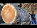 Milling massive custom teak wood stump at the homeowners sawmill