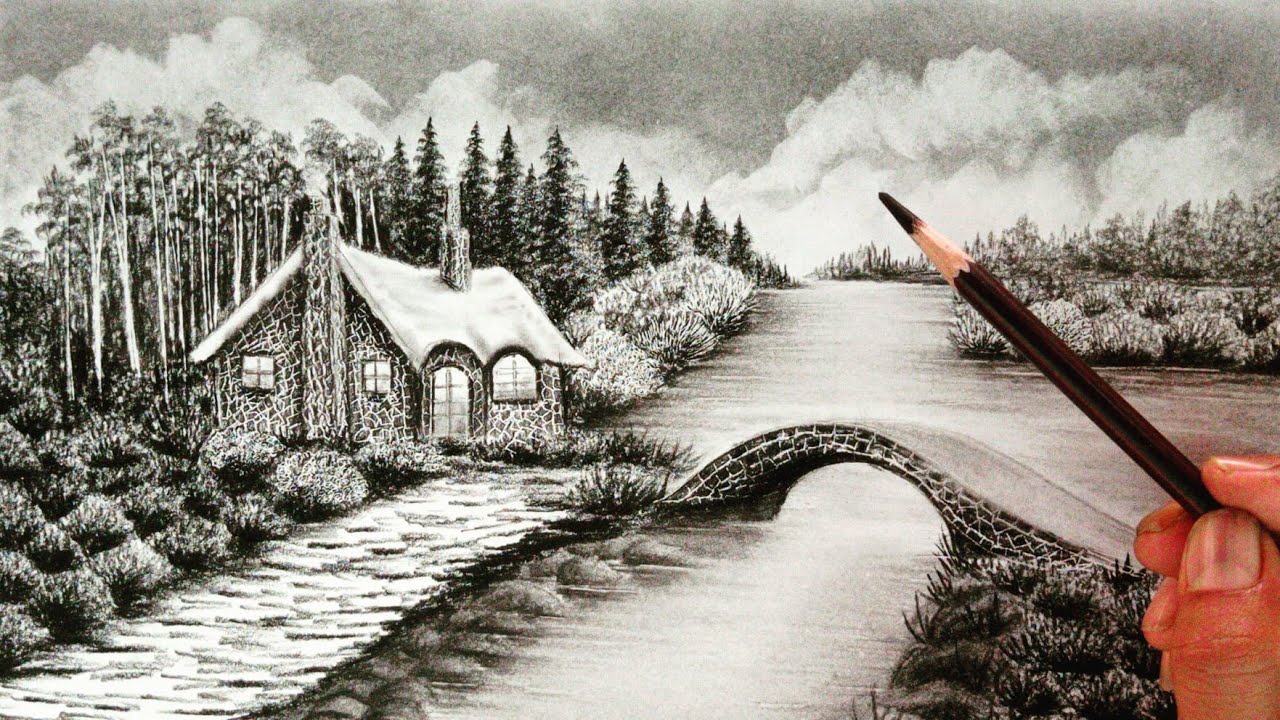Pencil drawing home landscape easy ways // Nature drawing // - YouTube
