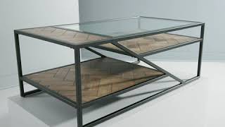 Kita Black Metal Parquet Wood and Glass Coffee Table by iNSPIRE Q Modern