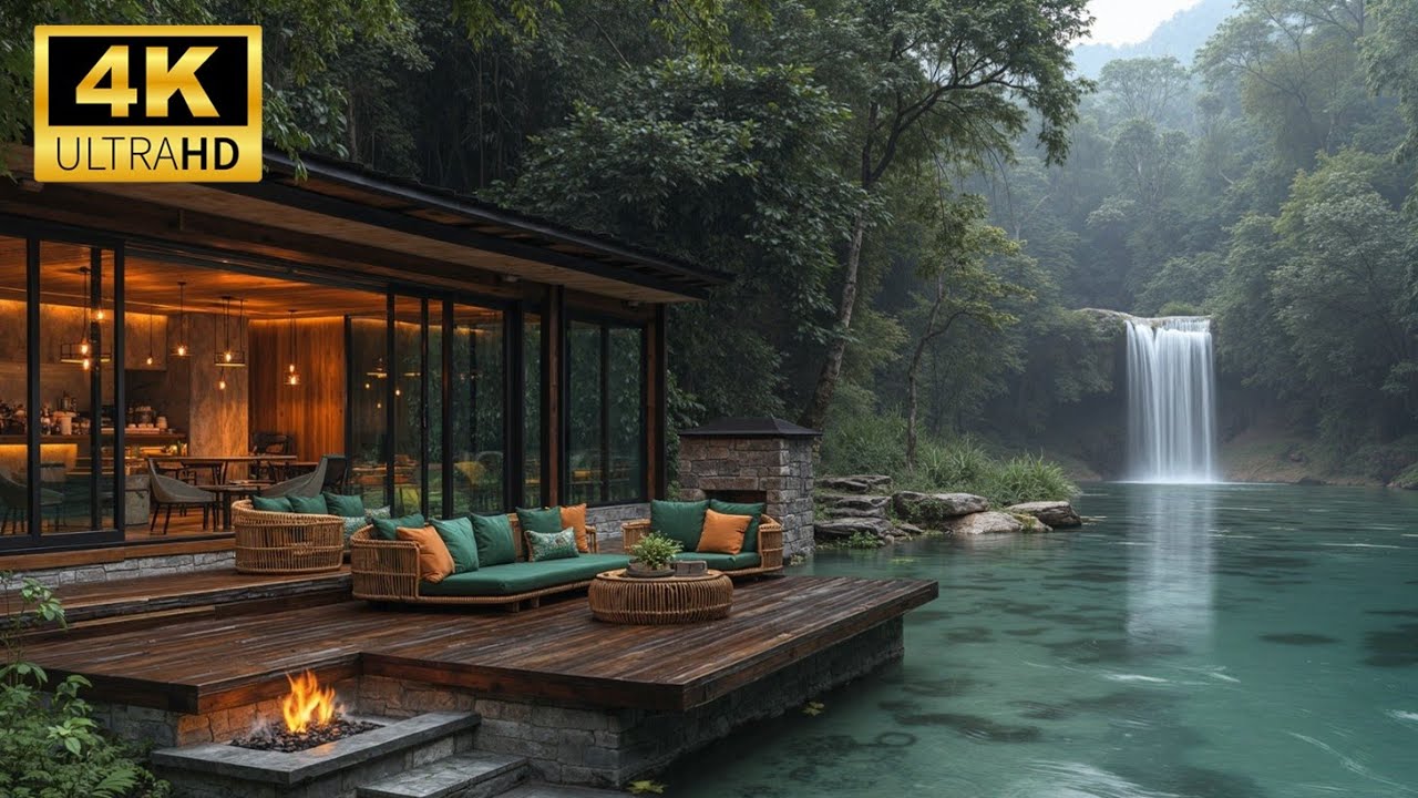 ASMR Весенние звуки природы, расслабляющее пение птиц, атмосфера камина и водопад.