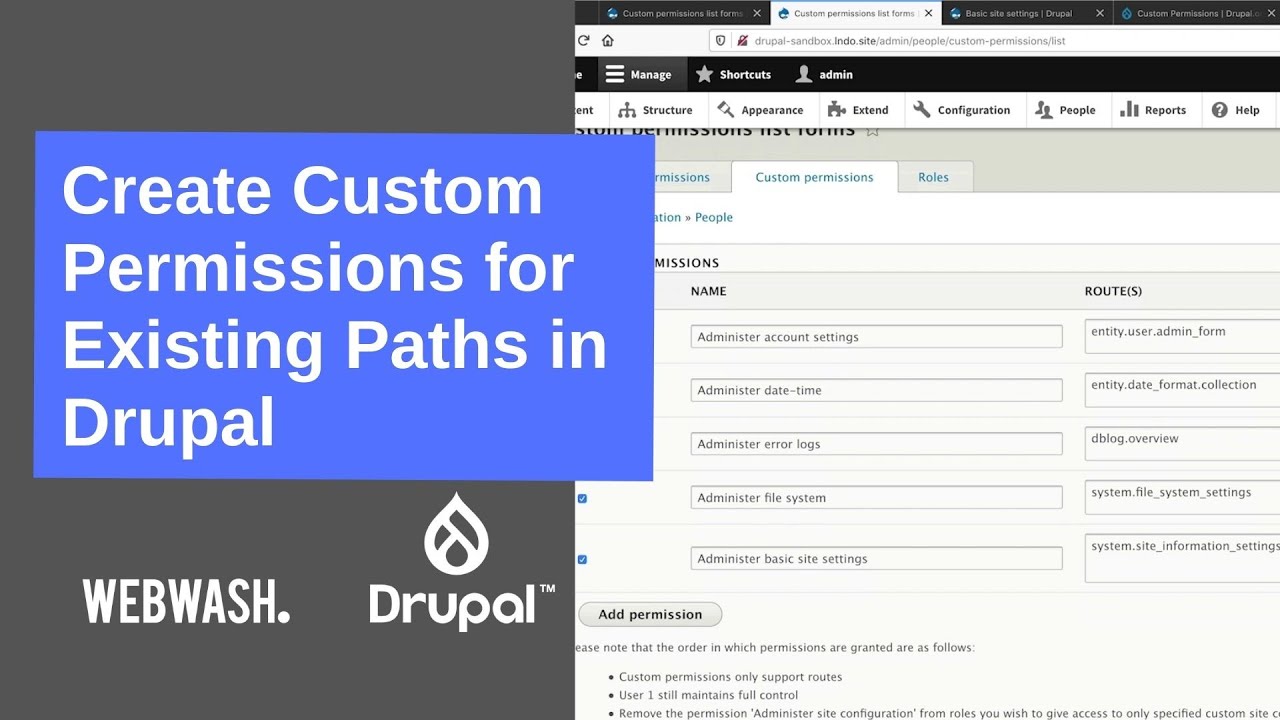 Create Custom Permissions for Existing Paths in Drupal - YouTube