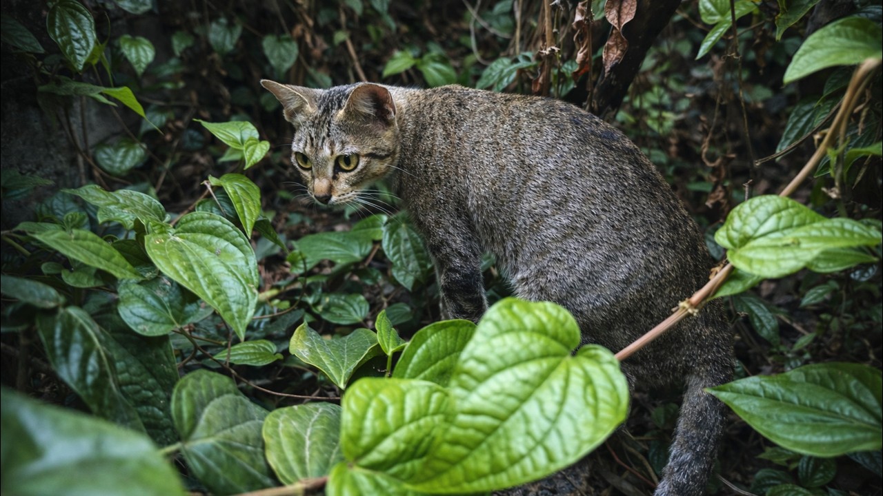 Curious Cat Exploring the Wild Garden 🌿🐱