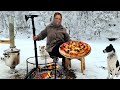 Sacda Pizza Hazırladıq, Cooking Campfire Pizza on The Sadj Grill, The Best Pizza You'll Ever Eat