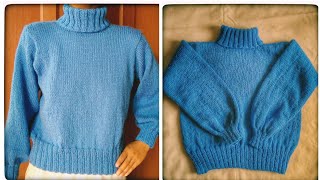 How to knit a sweater with circular needle, bottom up sweater with turtle neck knitting tutorial.