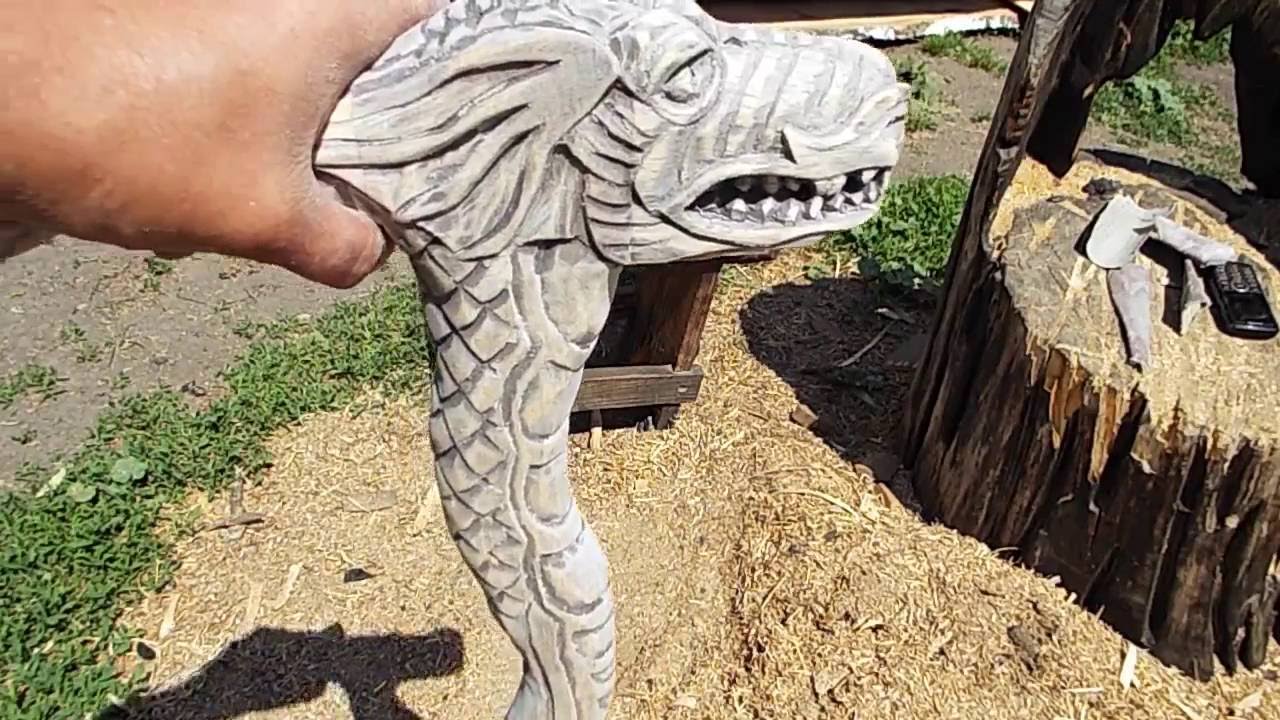 Трость посох Дракон своими руками,резьба по дереву. Cane Staff Dragon, wood carving