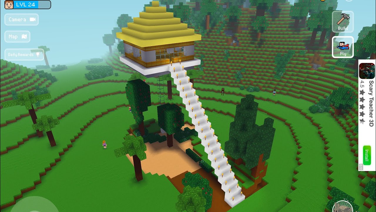 Block craft 3D building simulator house in sky