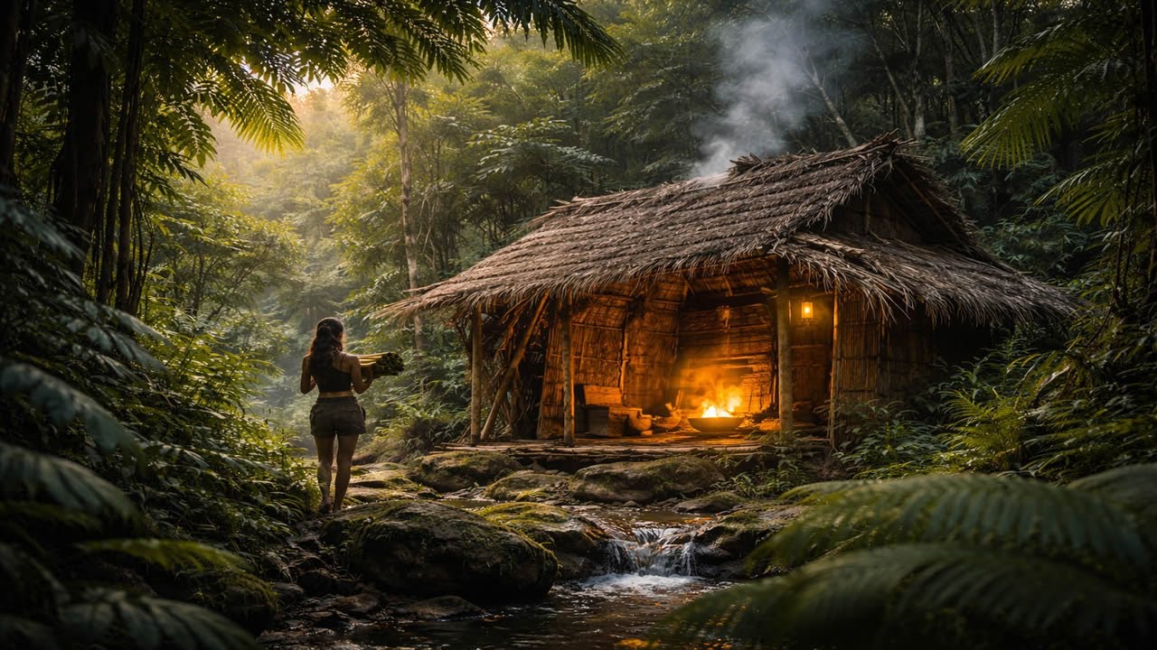 🎥 Invisible Heat! 😱 Building a Secret Fireplace Shelter 🌿🔥