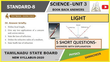 8th science  light short question answers unit-3 book back