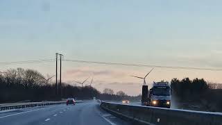 Wind turbines in Ireland, view from Motorway towards Dublin