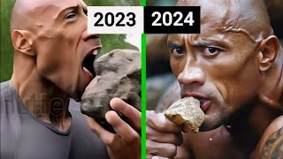 The Rock Eating Rocks AI Video - (2023 vs 2024)