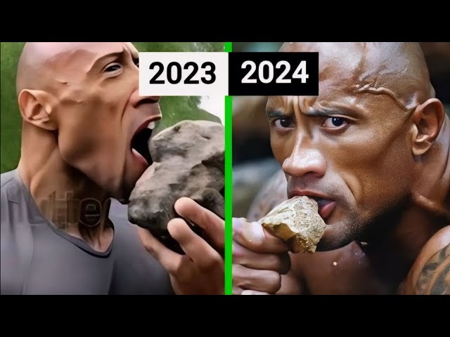The Rock Eating Rocks AI Video - (2023 vs 2024)