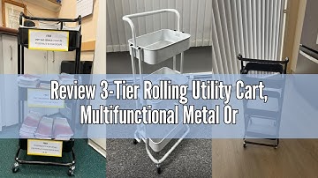 Review 3-Tier Rolling Utility Cart, Multifunctional Metal Organization Storage Cart with 2 Lockable