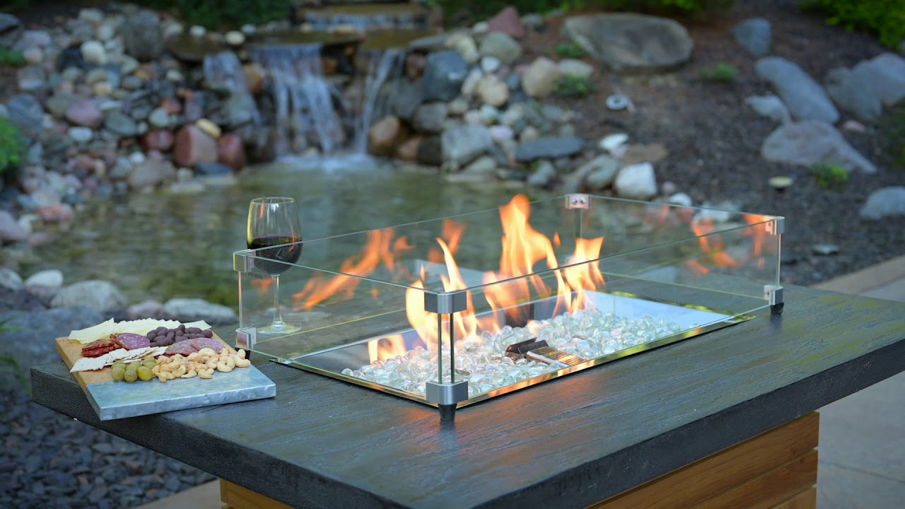 Darien 44 Inch Rectangular Teak Propane Fire Pit Table in Gray by