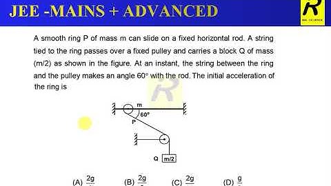 A smooth ring P of mass m can slide on a fixed horizontal rod. A string tied to the ring passes over