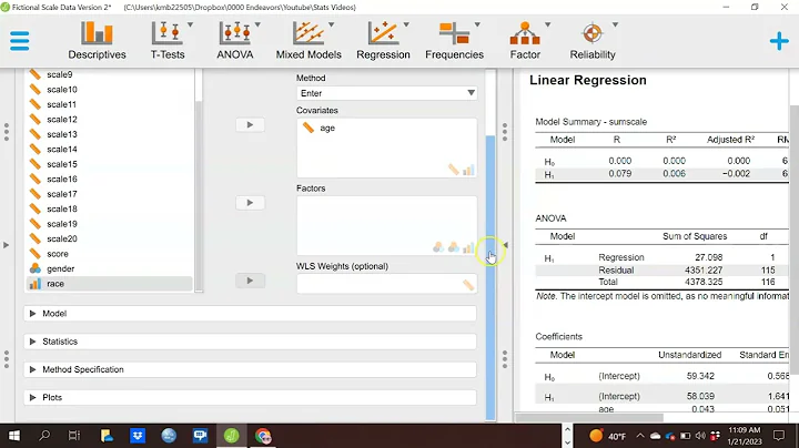 Basics of Simple Linear Regression in JASP