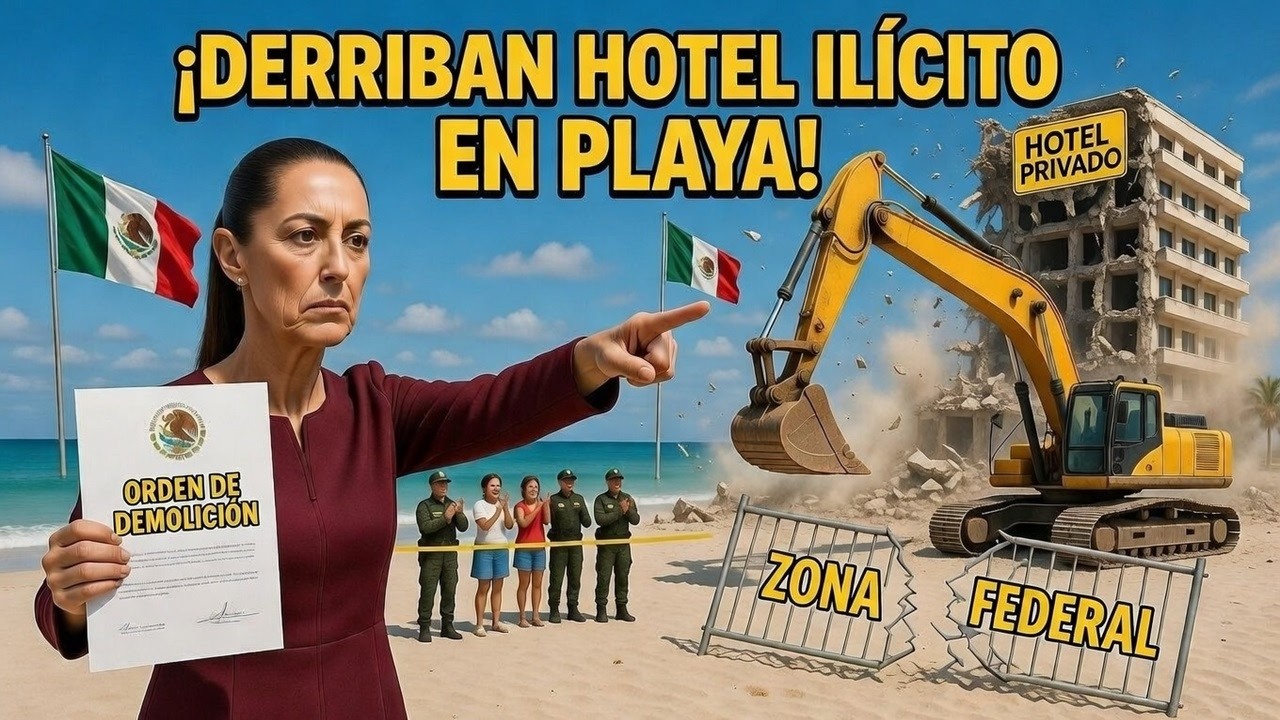 SHEINBAUM: DERRIBAN HOTEL QUE SE APODERÓ DE PLAYA EN TERRITORIO MEXICANO