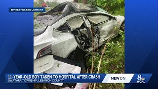 11-year-old injured after car swerves off road, hits trees Saturday morning