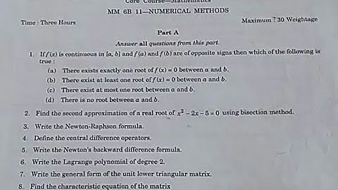 Question paper -6th  semester   Numerical Method- BSc Mathematics