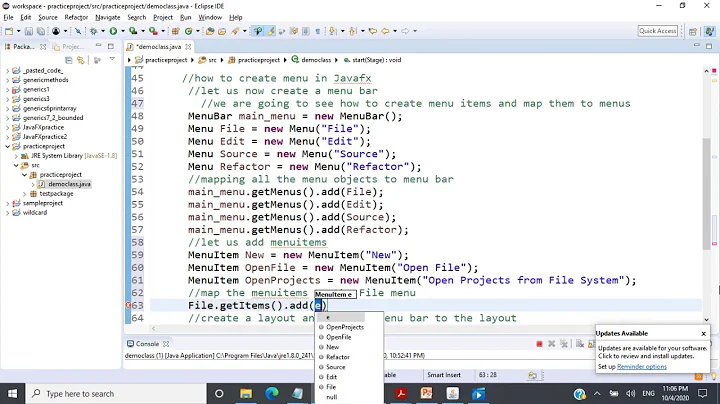 JavaFX - Menu , MenuBar, MenuItem ,creating Submenu - Java Programming - CSE1007