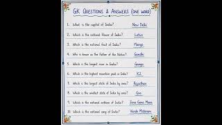 gk questions and answers (one word)#youtubeshorts
