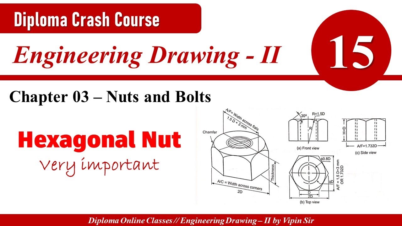 Video 15 Hexagonal Nut Engineering Drawing 2nd by Mr. Vipin Sir YouTube