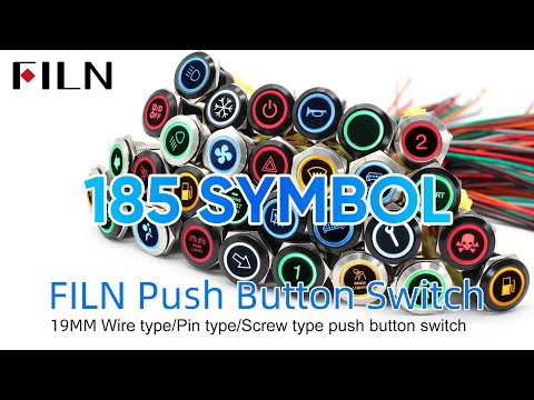 FILN 19MM 12V Waterproof Momentary Latching Metal Start Stop Car Push Button Switches 185 Symbols