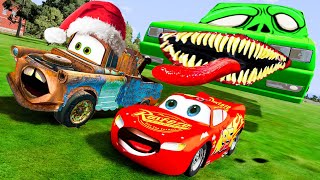 Lightning McQueen and Santa MATER vs ZOMBIE CHICK HICKS Pixar Cars Zombie Apocalypse in BeamNG.Drive
