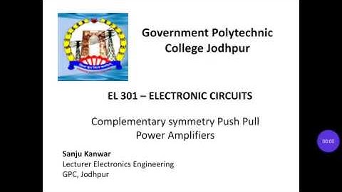 EL301 ELECTRONIC CIRCUITS UNIT 3 Complemetary Symmetry AMPLIFIER By SANJU KANWAR,GPC JODHPUR