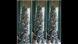 2017 Wal-Mart 7.5 ft flocked Slim  Christmas Tree Decorated