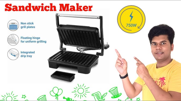 Lumme Black Sandwich Maker - Easy Clean Nonstick Plates