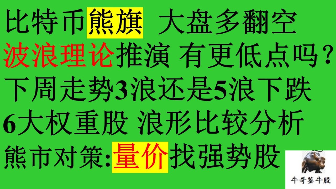 466 比特币熊旗 波浪理论推演有更低点?下周3浪或5浪下跌 6权重 熊市对策:量价找强势股AAPL AMZN MSFT META GOOG TSLA  NERV VEEE CGRN PCTY TCRT