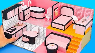 DIY Miniature Cardboard House #4 With BLACK & PINK Bedroom, Bathroom, Kitchen, Living Room