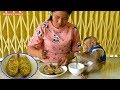 Mom Cooking Steamed Duck Eggs With Vegetables For Monkey Kako | Monkey Eat Steamed Duck Eggs
