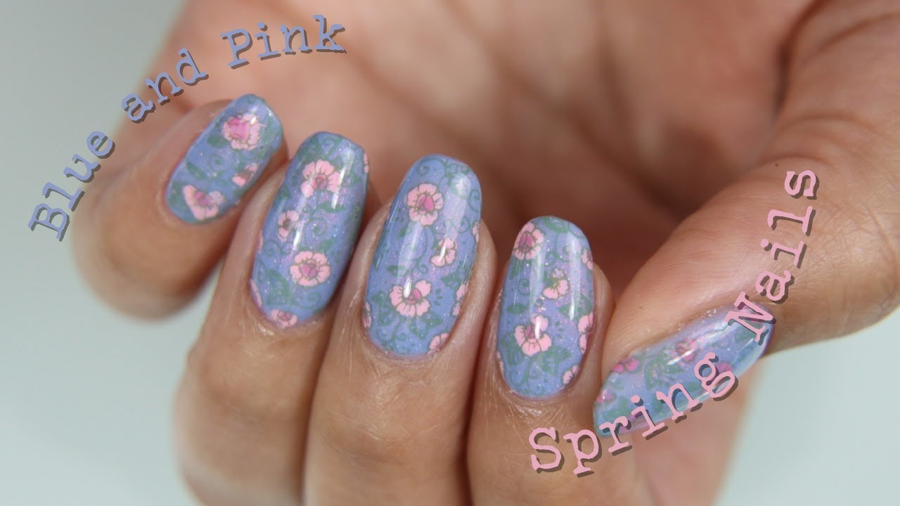 Blue and Pink Spring Nail Design - wide 2