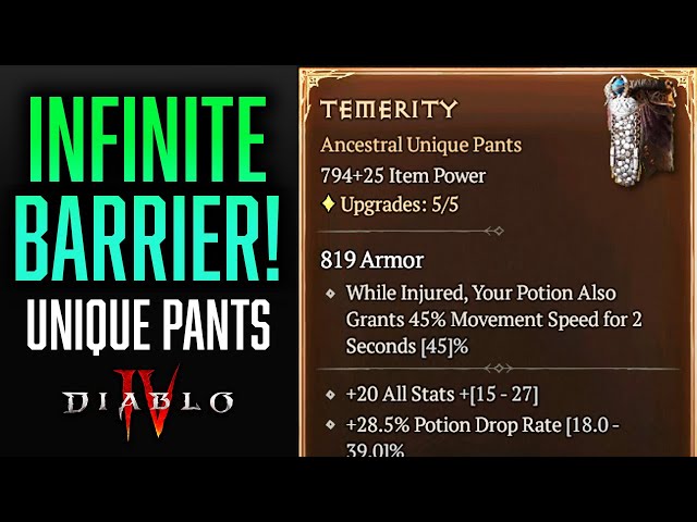 Diablo 4: TEMERITY Unique Pants - 100% Barrier Uptime! 