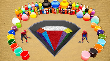 How to make Rainbow Diamond with Orbeez, Big Coca Cola, Monster, Fanta vs Mentos & Popular Sodas
