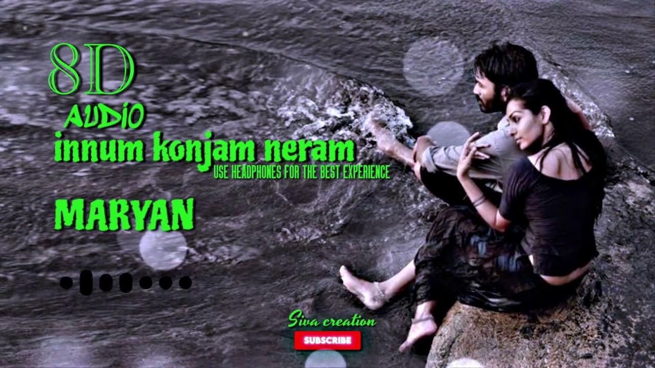 8D Video song Maryan - Innum konjam neram video song | A.R.Rahman | Dhanush |Super hit song