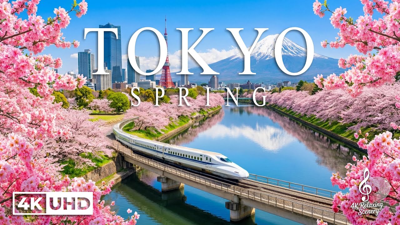 Токио, Япония весной, 4K — Расслабляющая музыка и прекрасный природный пейзаж — Видео 4K Ultra HD