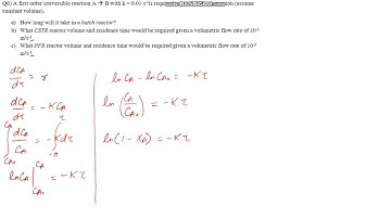PFR, Plug Flow Reactor First Order (Practice Problem 6c) Chemical Reaction Engineering ChemE Tutor