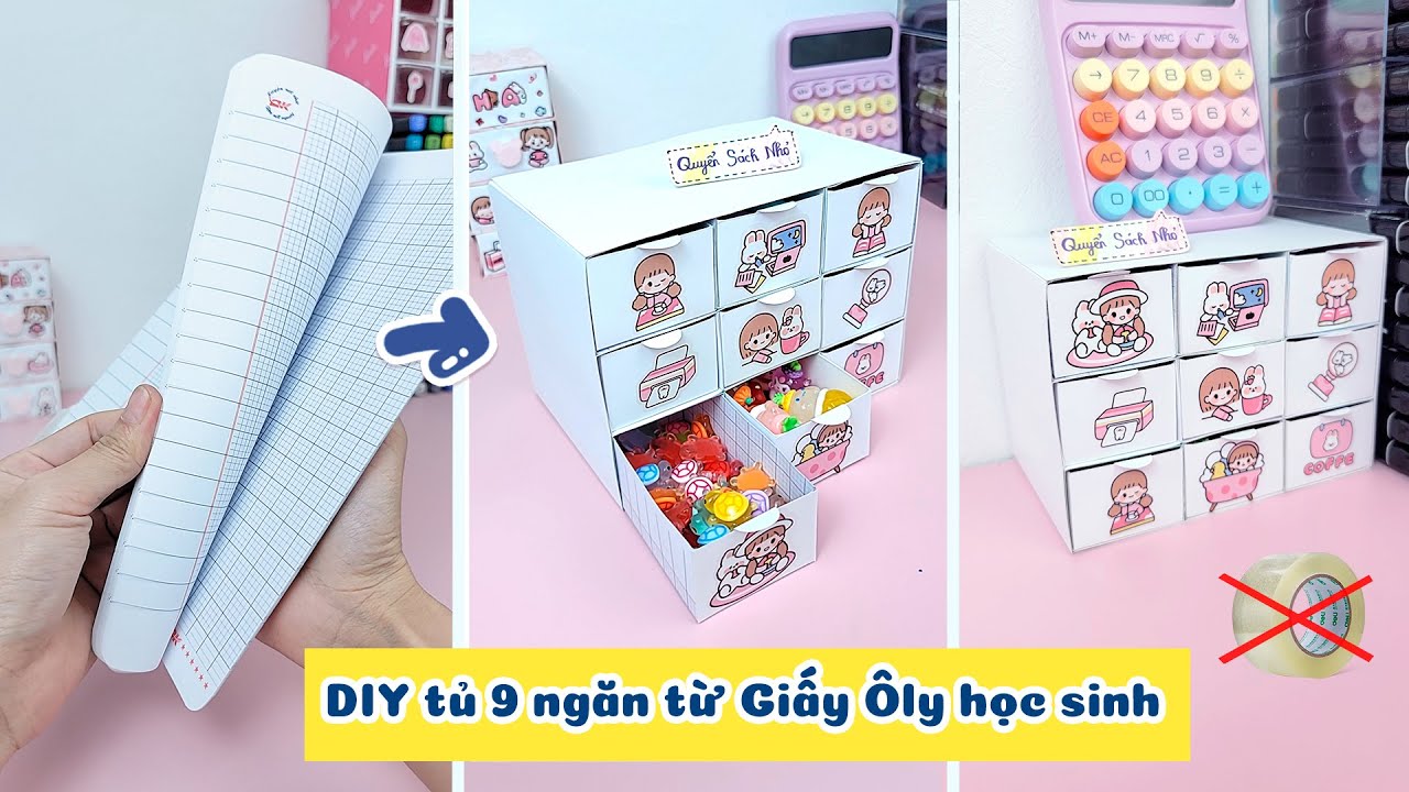 Làm tủ Decor 9 ngăn bằng giấy Ô Ly học sinh | K băng dính | Tủ Decor bàn học 9 ngăn / Quyển Sách Nhỏ
