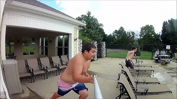 SKIMBOARDING ACROSS THE POOL