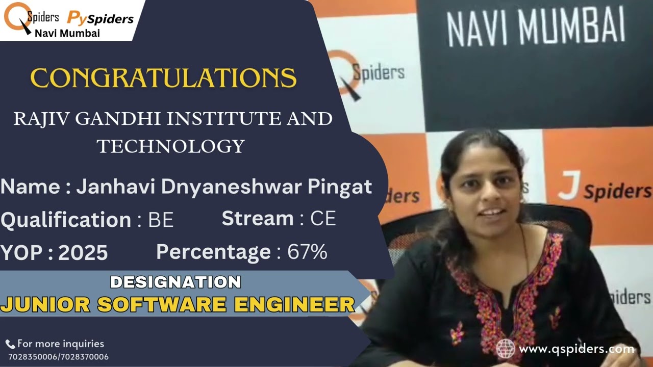 🎉 Поздравляем Джанхави Днянешвар Пингата | Младший инженер-программист | JSpiders Нави Мумбаи