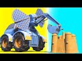 AnimaCars - Sloní bagr staví na pláži hrad z písku - animáky pro děti s náklaďáky & zvířaty