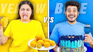 YELLOW vs BLUE Color Food Eating Challenge !