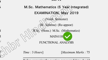 2019 Dcrust MSc Mathematics 9th Sem Functional Analysis Question Paper