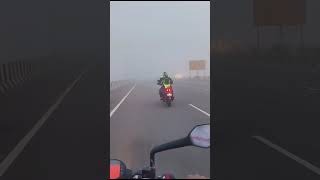 "Visibility low. Adrenaline high. 🌫️🏍️ Chasing the horizon through the fog."