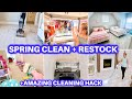 Spring deep clean with me  fridge restock  cleaning motivation  carpet cleaning  cleaning house