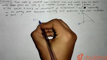 Three rods of identical cross-sectional area and made from the same metal form the sides of an