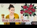 How to paint a beginner vase of roses step by step acrylic painting for mothers day